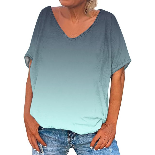 Posijego T-Shirts à Col en V pour Femmes, Chemise à Manches Courtes Imprimée, Pyjama Décontracté d'Été pour Femmes