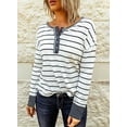 thumbnail image 2 of Chase Secret Tops for Women Long Sleeve Striped Button Up Tunic Shirts Loose Fit Sexy Henley Tee Blouses, 2 of 6
