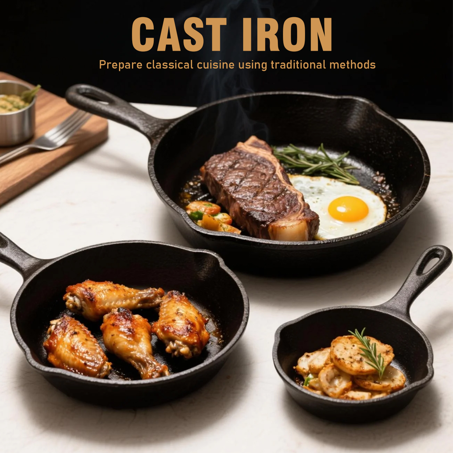 TAIMASI Cast Iron Skillet Set, 3-Piece, Pre-Seasoned, 6" 8" 10" photo 5