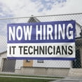 thumbnail image 2 of Now Hiring IT Technicians 13 oz Heavy Duty Vinyl Banner IT Technician Jobs Available Help Wanted Sign for Business Advertising Indoor/Outdoor Single-Sided with Metal Grommets (3x5 ft, Wh & Bl & Bk), 2 of 6