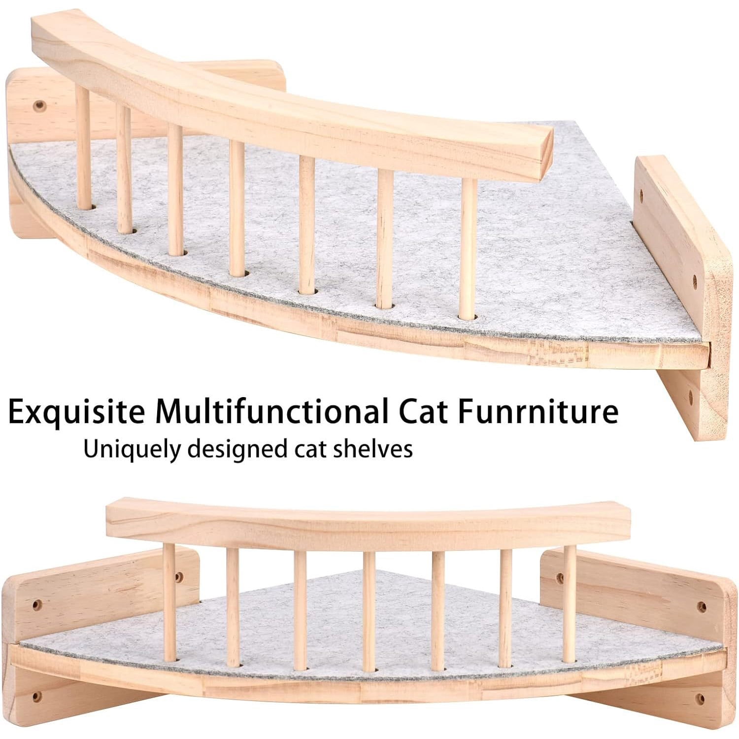 Cat Wall Shelves with 3 Non-Slips Steps, Space-Saving Mounted Cats Walls Furniture & Shelf for Climbing (Natural)
