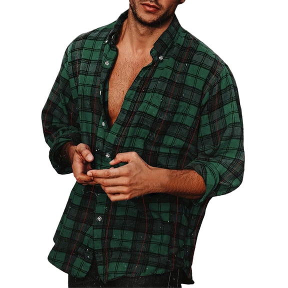 Mens Casual Shirts Men's Fashion Thin Stripe Slim Breathable Long Sleeve Button Down Plaid Lapel Formal Shirt Mens Shirt Green L
