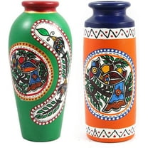 India Meets India Handicraft Terracotta Flower Vase Set of 2 with Hand Painted Flower Design, Best Gifting, Made by Awarded Indian Artisan