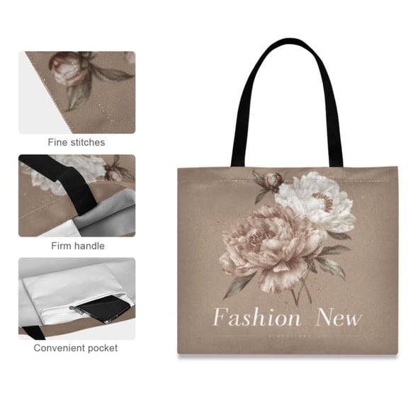 Canvas Tote Bag for Women Girls Design Print Timeless Peony Fashion Totes