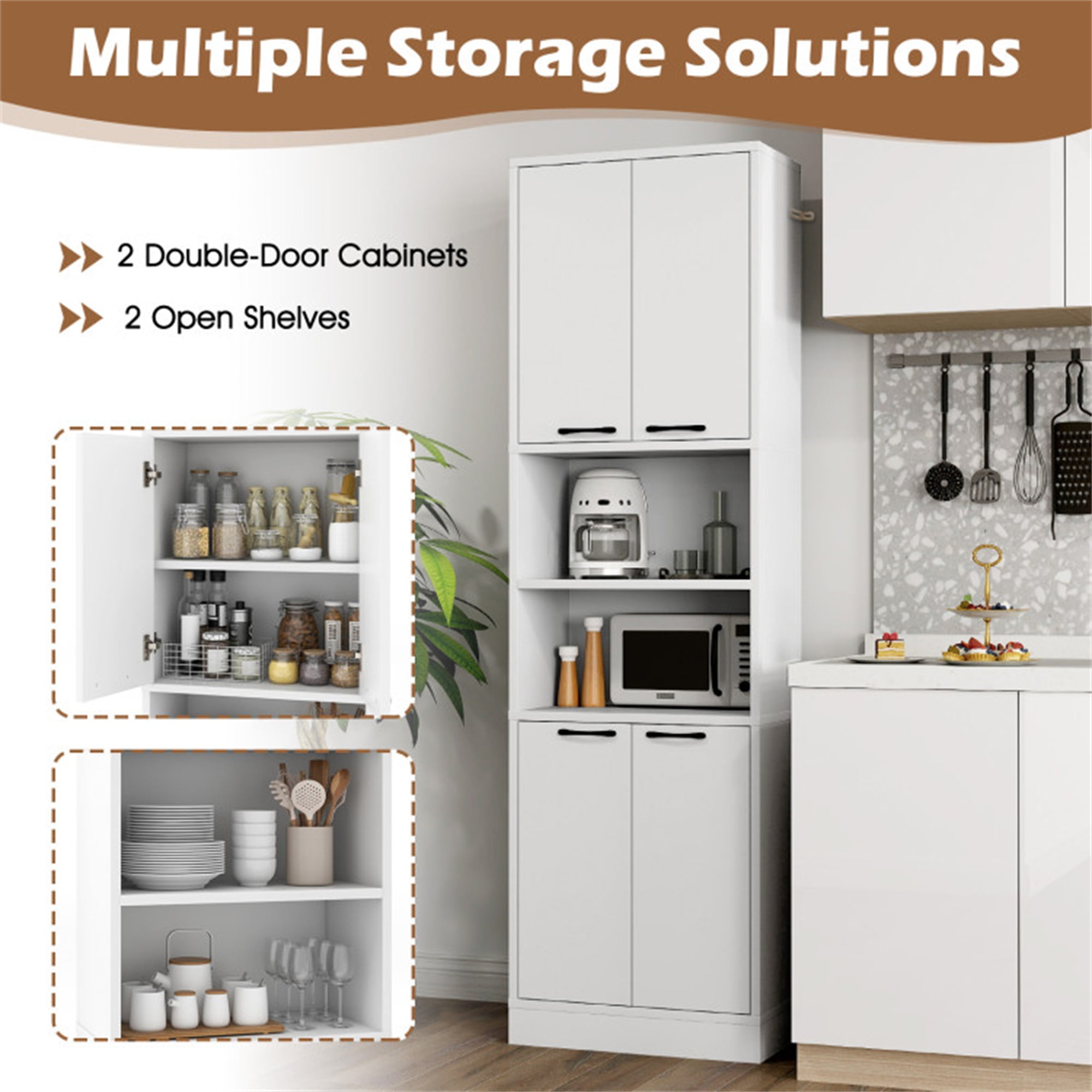 Finihen Kitchen Storage Cabinet, Buffet Sideboard, 75 Inch Kitchen Pantry Cabinet Tall Cupboard with Doors and Shelves, for Dining Room, Kitchen, Living Room, White Finihen Kitchen Storage Cabinet, Buffet Sideboard, 75 Inch Kitchen Pantry Cabinet Tall Cupboard with Doors and Shelves, for Dining Room, Kitchen, Living Room, White