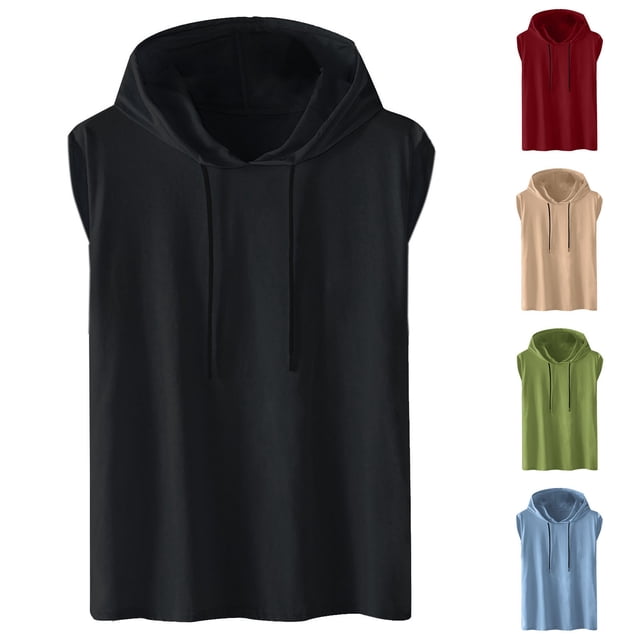 Yuyuzo Mens Tank Top Sleeveless Hoodies Loose Fitted T-Shirt Summer Casual Shirt Muscle Tee
