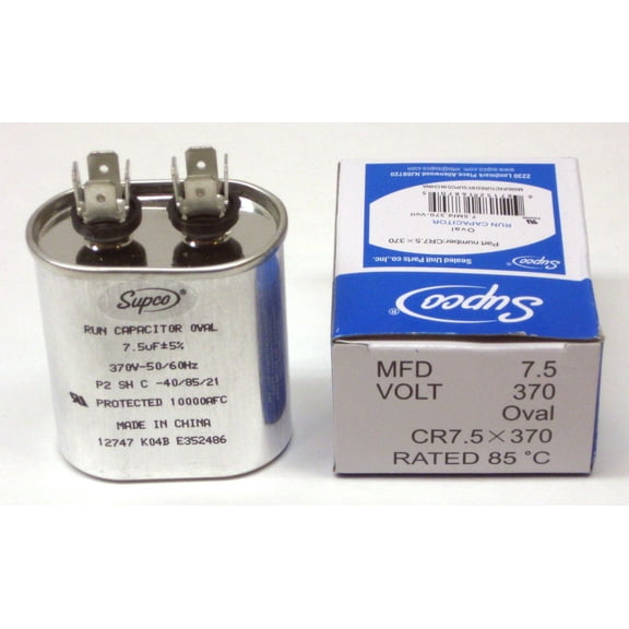 Run Capacitor, Oval, 7.5 Mfd., 370 Volt, CR7.5X370