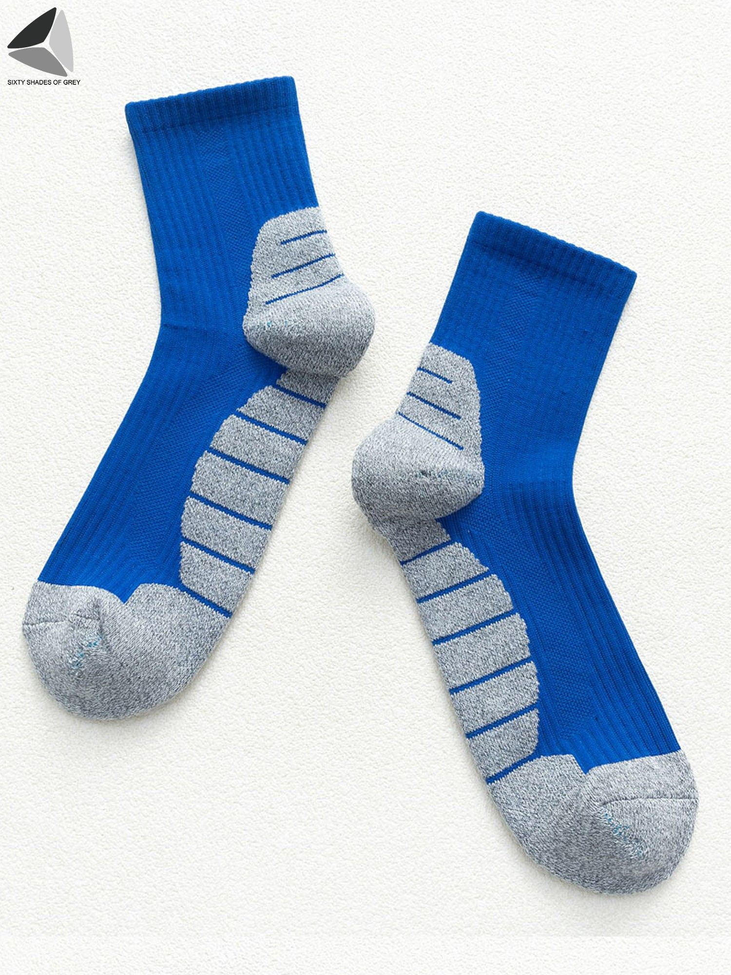 PULLIMORE 5 Pairs Mens Cotton Crew Socks Cushioned Athletic Ankle Short Sock (Blue)
