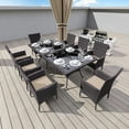 thumbnail image 2 of Gotland 10-Piece Indoor/Outdoor Dining Table Set, Garden Patio Rattan Set with w/Tempered Glass Tabletop with Removable Cushions and Umbrella Cutout for Patio, Backyard,8 Chairs - Sand, 2 of 8