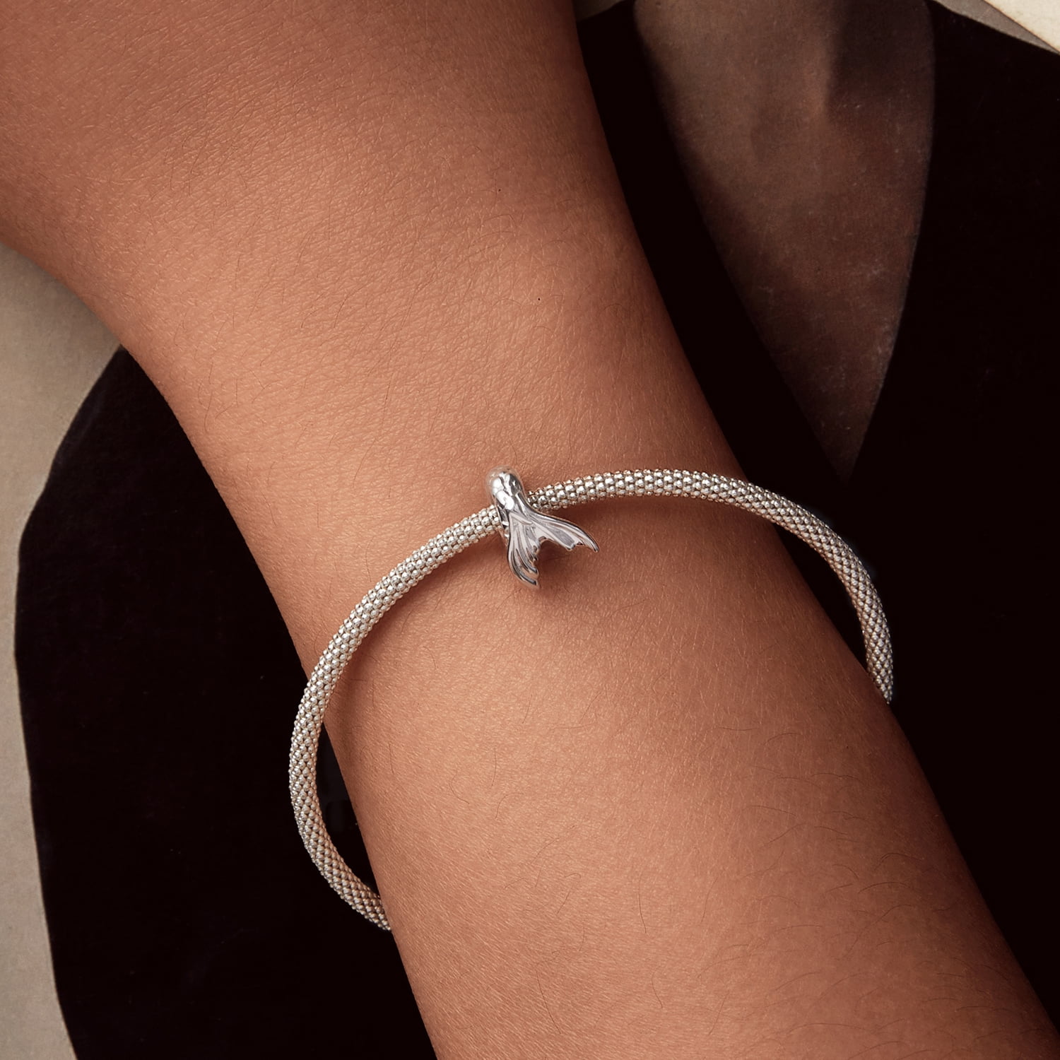 Mermaid Tail Silicone Spacer Beads Charm 925 Sterling Silver Charm,Charm for Bracelets , Perfect Gift for Women