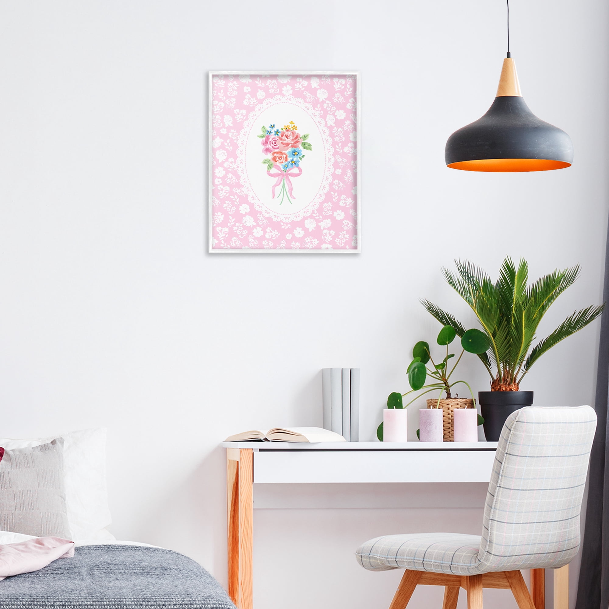 Stupell Industries Pink Feminine Bouquet White Framed Giclee Art, design by Corinne Haig