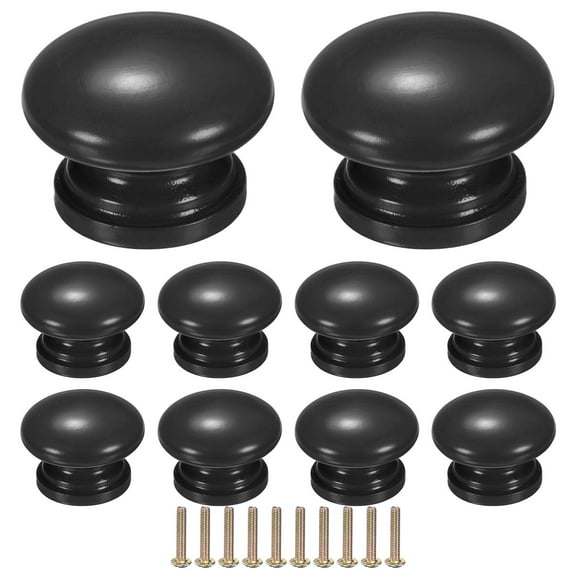 Uxcell 10-Pack Kicthen Cabinet Knobs, 1-5/16 In(33mm) Solid Wood Round Drawer Pull Handle, Drawer Knob Hardware [Black]