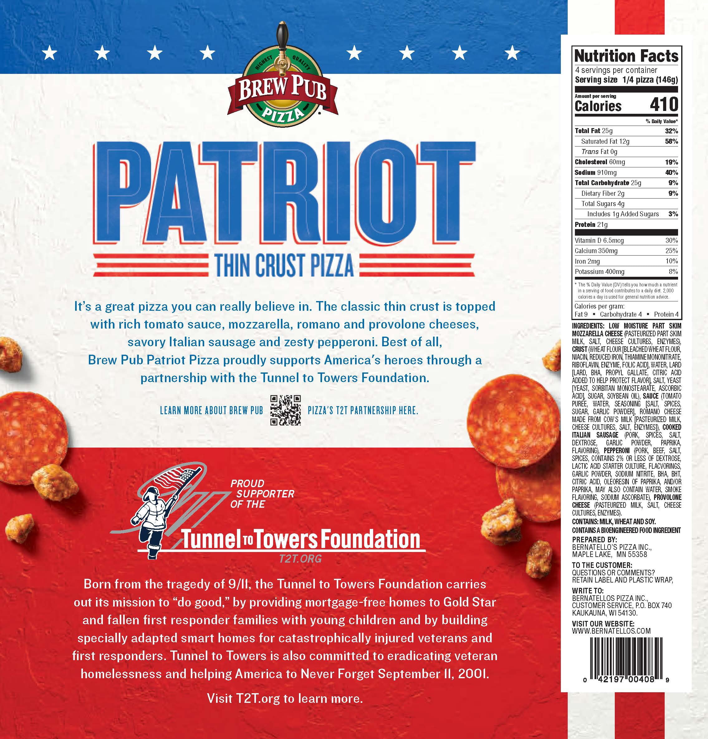 Brew Pub Patriot Combo Frozen Pizza, 20.05 oz