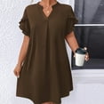 thumbnail image 6 of Women Dresses SawvnmWomen's Fashion V-neck Solid Color Short Sleeve Pleated Layered Hem Leaf Sleeve Dress Gift for Women, 6 of 6