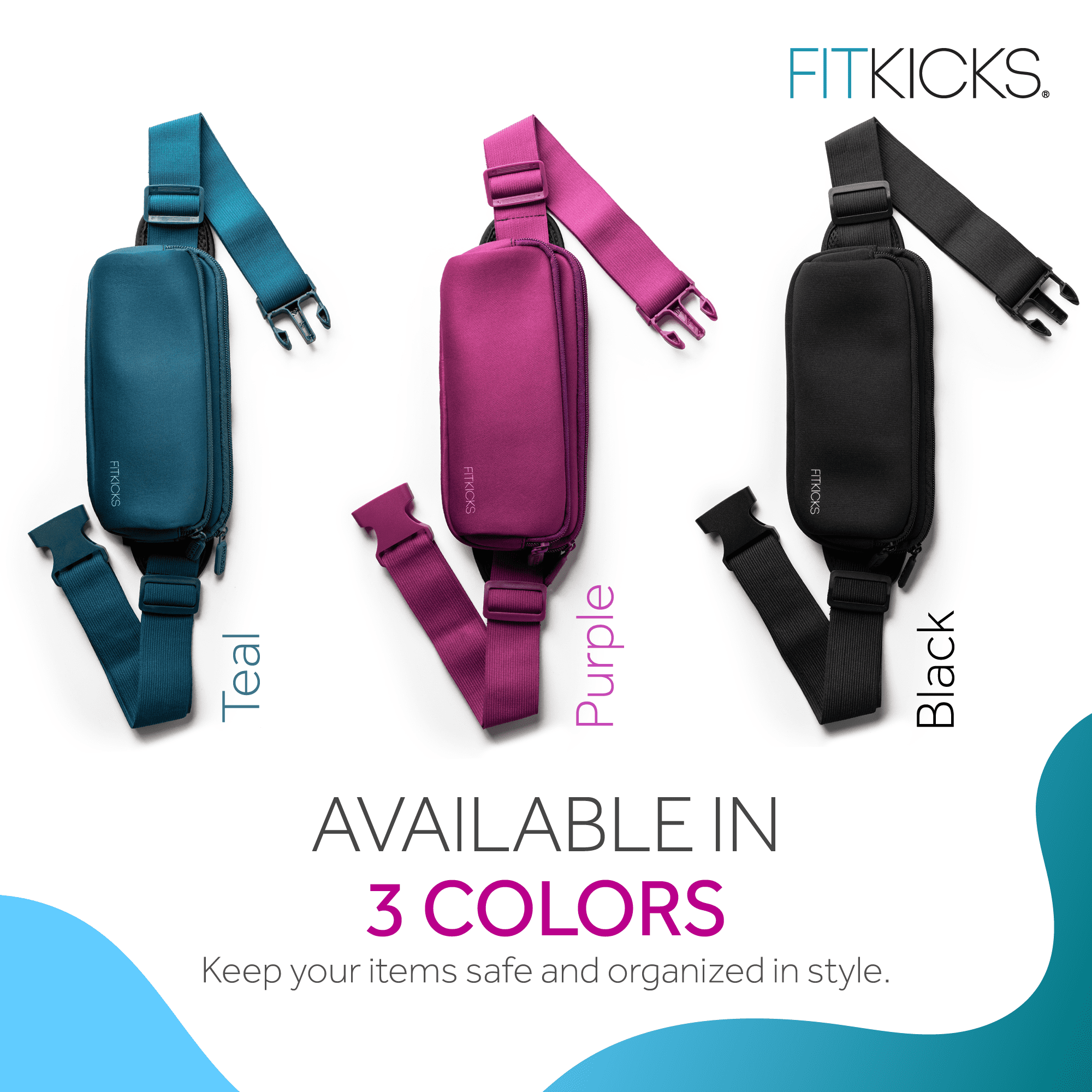 FITKICKS FITZIP Belt Crossbody Bag Fanny Pack Waist Pouch with Adjustable Strap, Teal (Unisex)