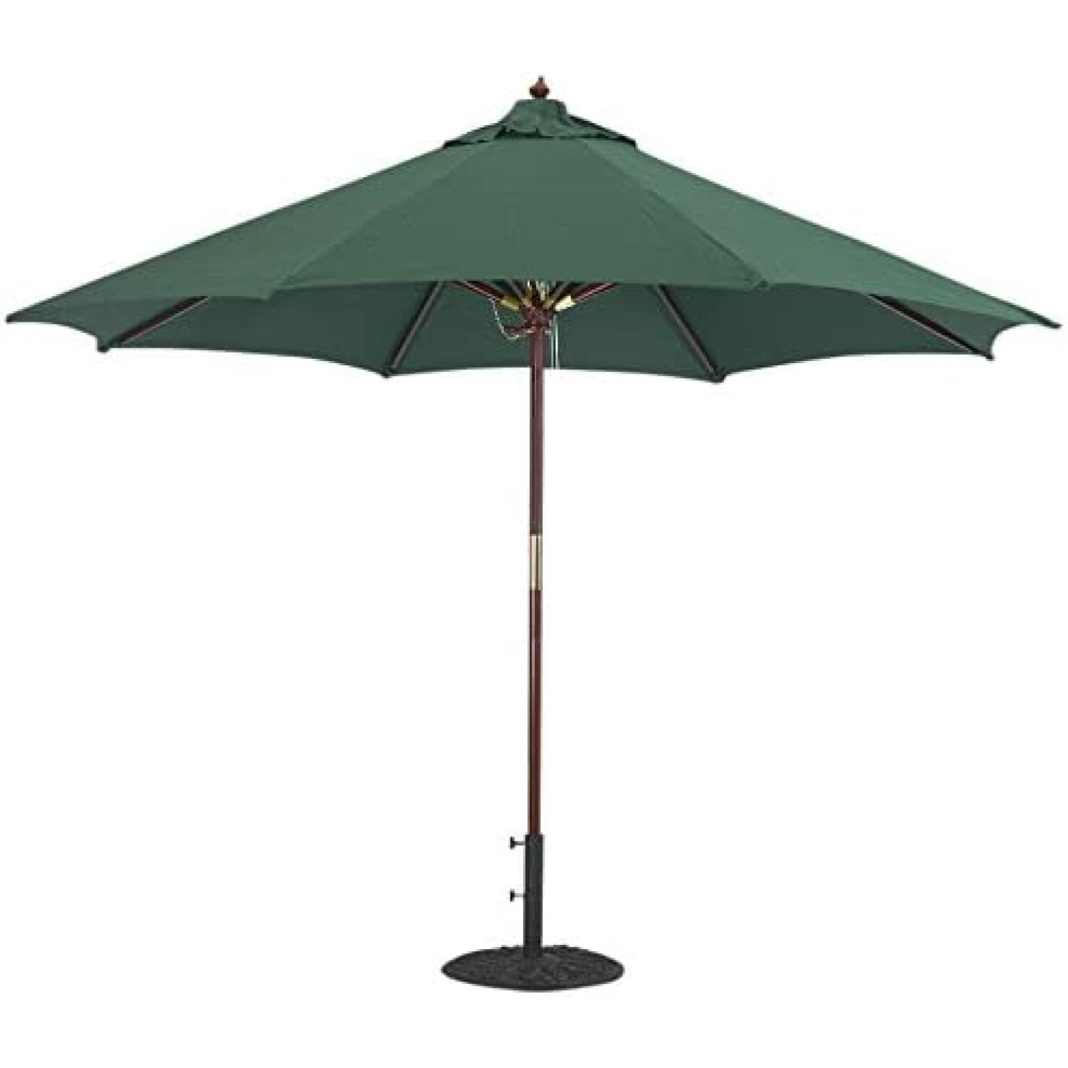 9 ft Wood Market Umbrella with Premium Green Olefin Cover, 4pulley