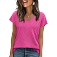 thumbnail image 2 of Feancey Knitted Tops for Women Crochet Hollow Out V-Neck Tshirts Business Casual Office Work Blouse Comfy Loose Pullover Sweaters Pink M, 2 of 6