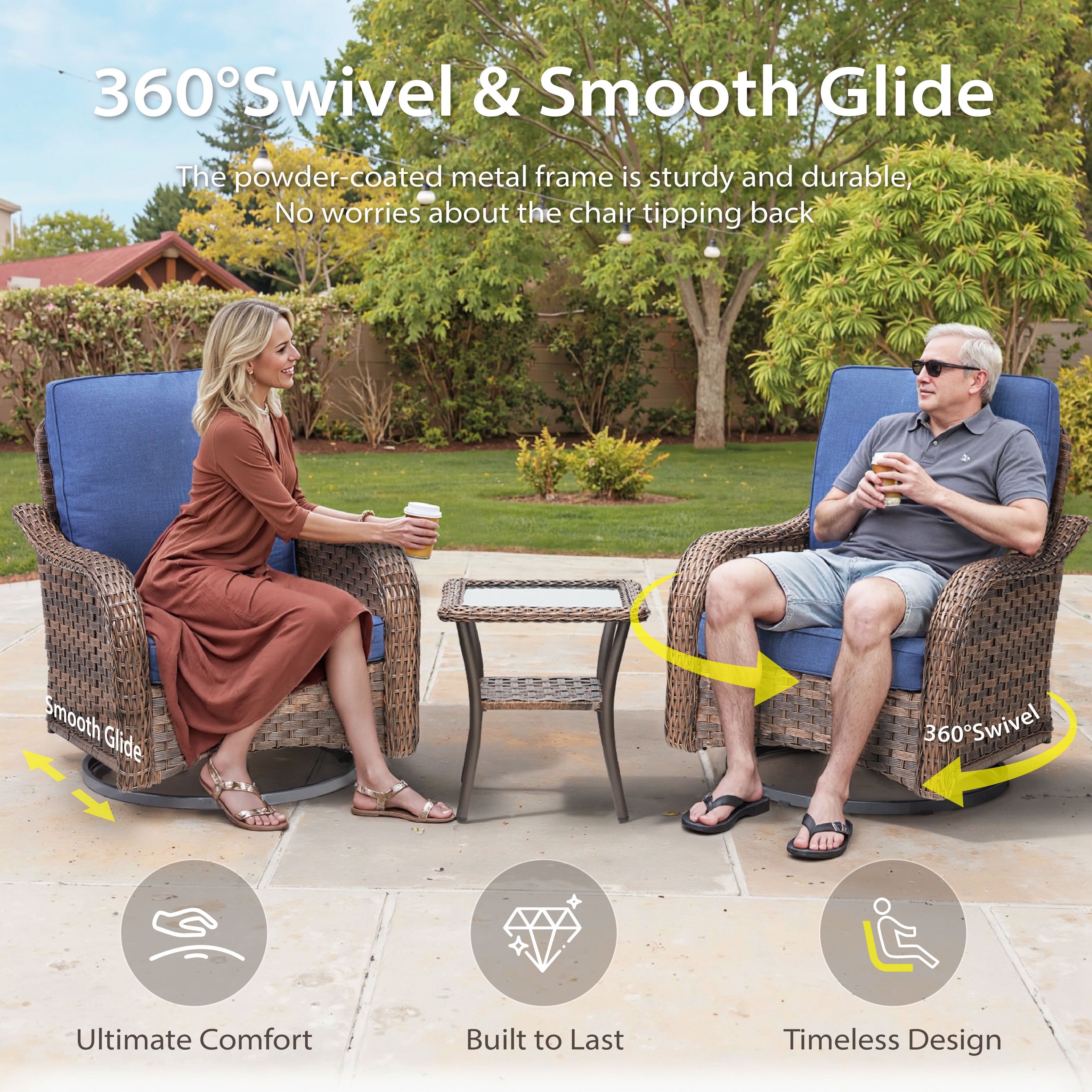 Bellefurn Outdoor Swivel Rocker Patio Chairs Set,6 Piece Furniture Set with 4 Swivel Rocking Chairs and Side Table All Weather Wicker Conversation Set for Porch Deck Garden Backyard