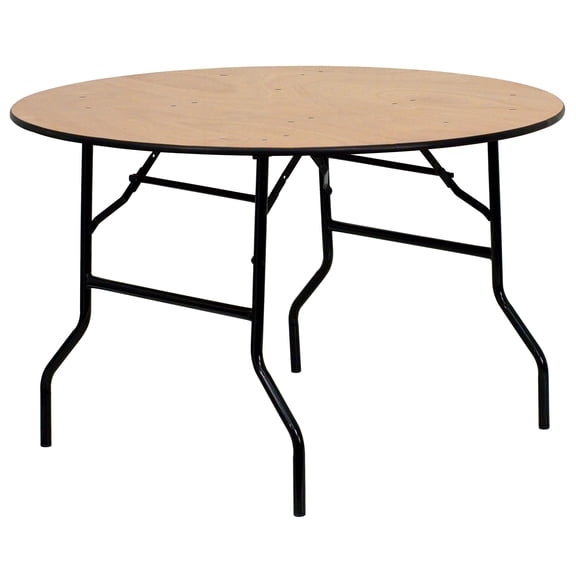 Bowery Hill 48" Round Wood Top Folding Banquet Table in Natural