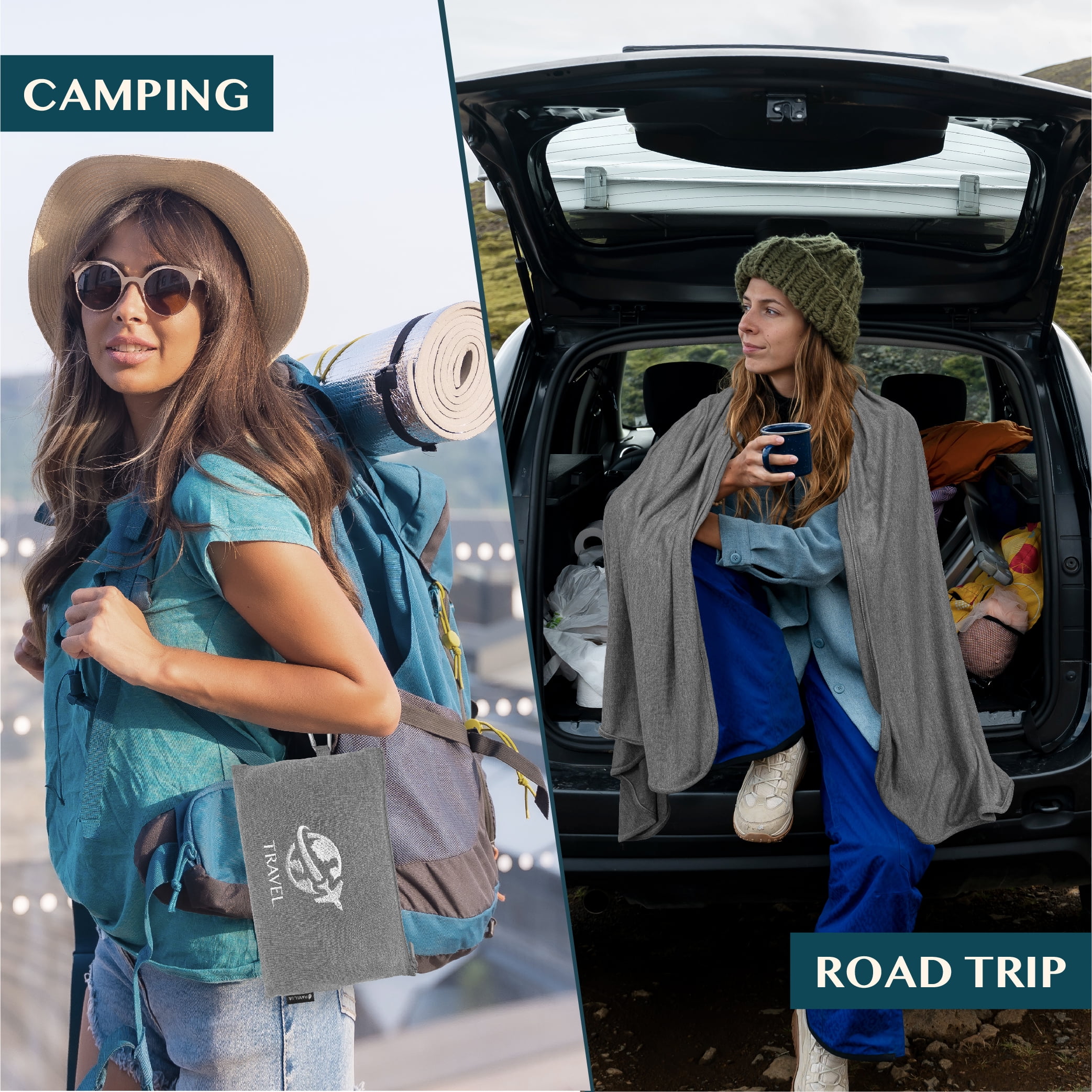 PAVILIA Soft Compact Travel Blanket and Pillow, Foldable Airplane Blanket in Bag, Lightweight Portable Flight Blanket Set with Luggage Strap, Camping Plane Car Home Office Gift Accessories, Gray
