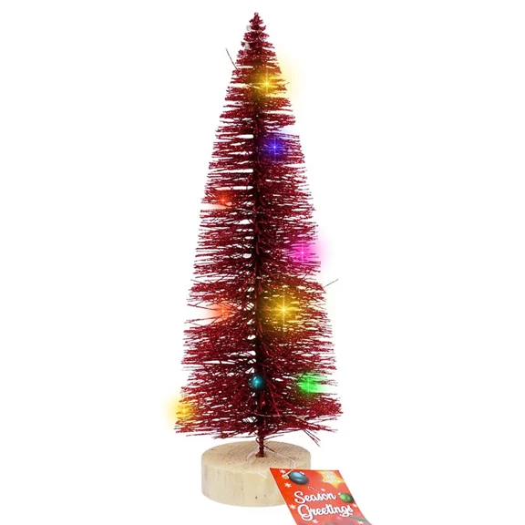 10" Mini Christmas Tree W/ Led Lights Holiday Decoration Ornaments (Red)