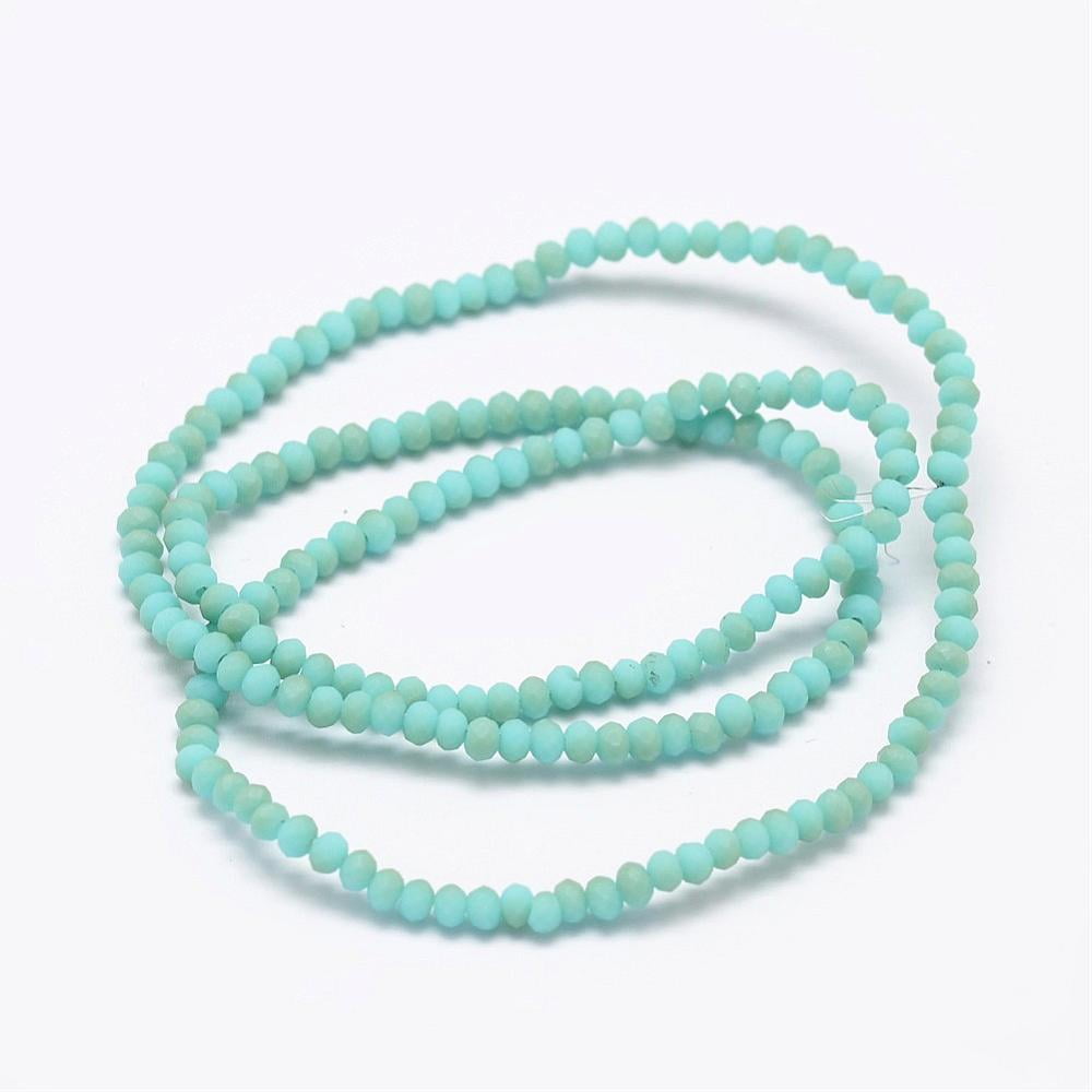 20 strand Half Rainbow Plated Faceted Rondelle Glass Bead Strands Frosted Turquoise 4~4.5x3~3.5mm Hole: 0.8mm 119pcs/strand 15.1 inch