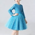 thumbnail image 4 of OGLCCG Girls Sequin Tulle Dress Long Sleeve Crew Neck Sparkly Princess Dress with Belted Formal Fancy Birthday Party Dresses 4-15 Years, 4 of 7