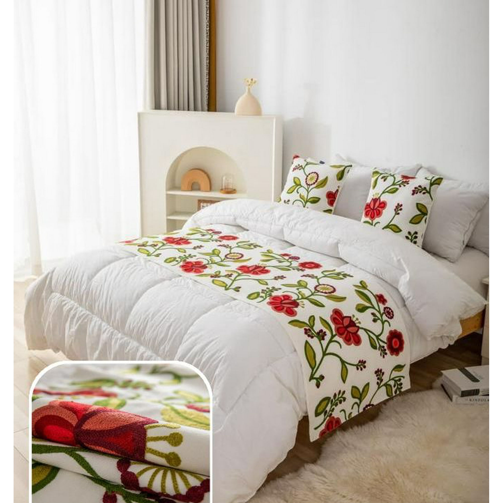 Piecera Bordada Diseño De Flor Roja