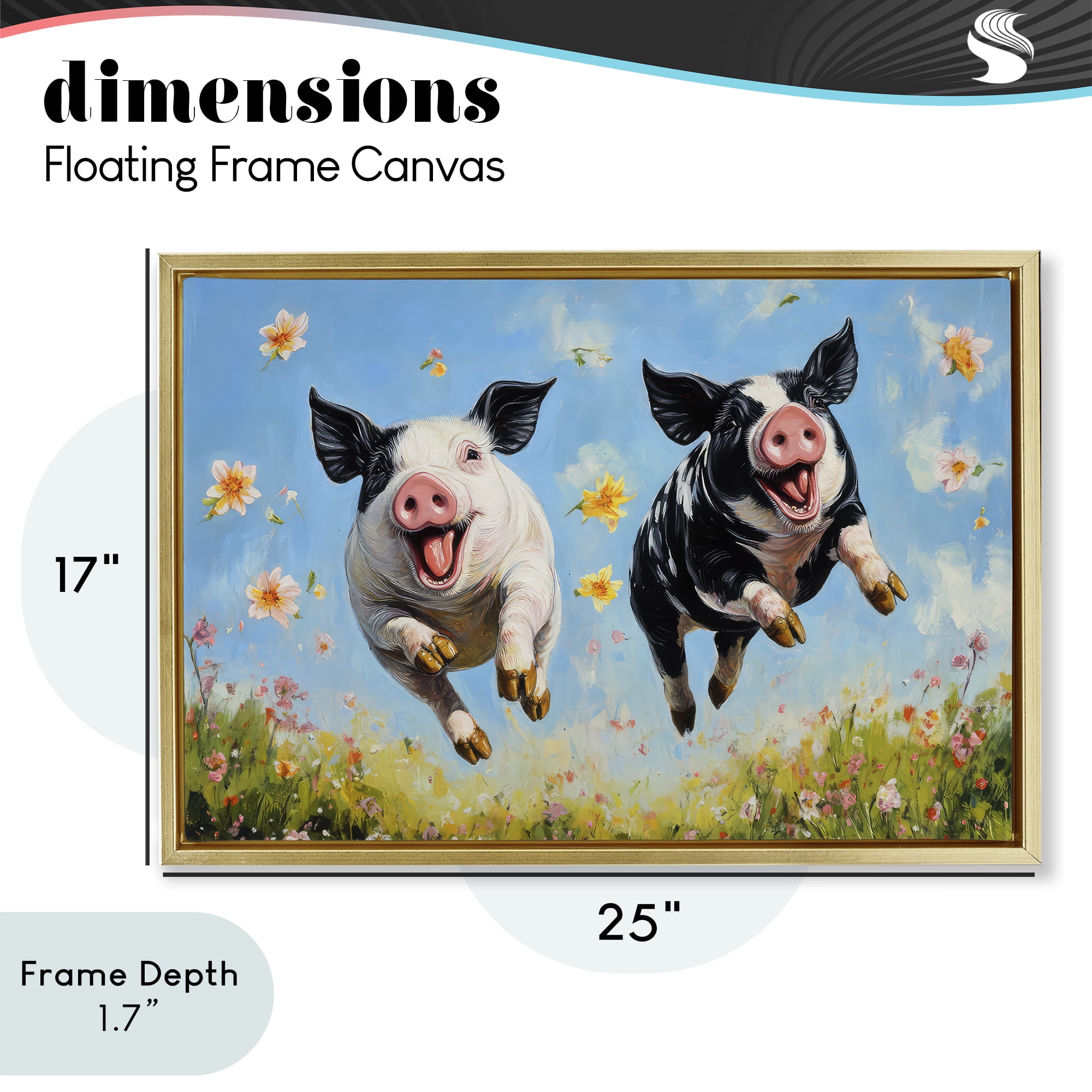 Stupell Industries Flying Pigs & Flowers Gold Framed Floater Canvas Wall Art, design by The Wands Want