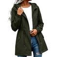 thumbnail image 2 of Hilenly Long Waterproof Rain Jacket Women Hooded Trench Coat Drawstring Waisted Rain Coats Windbreaker Jackets with Pockets, 2 of 8