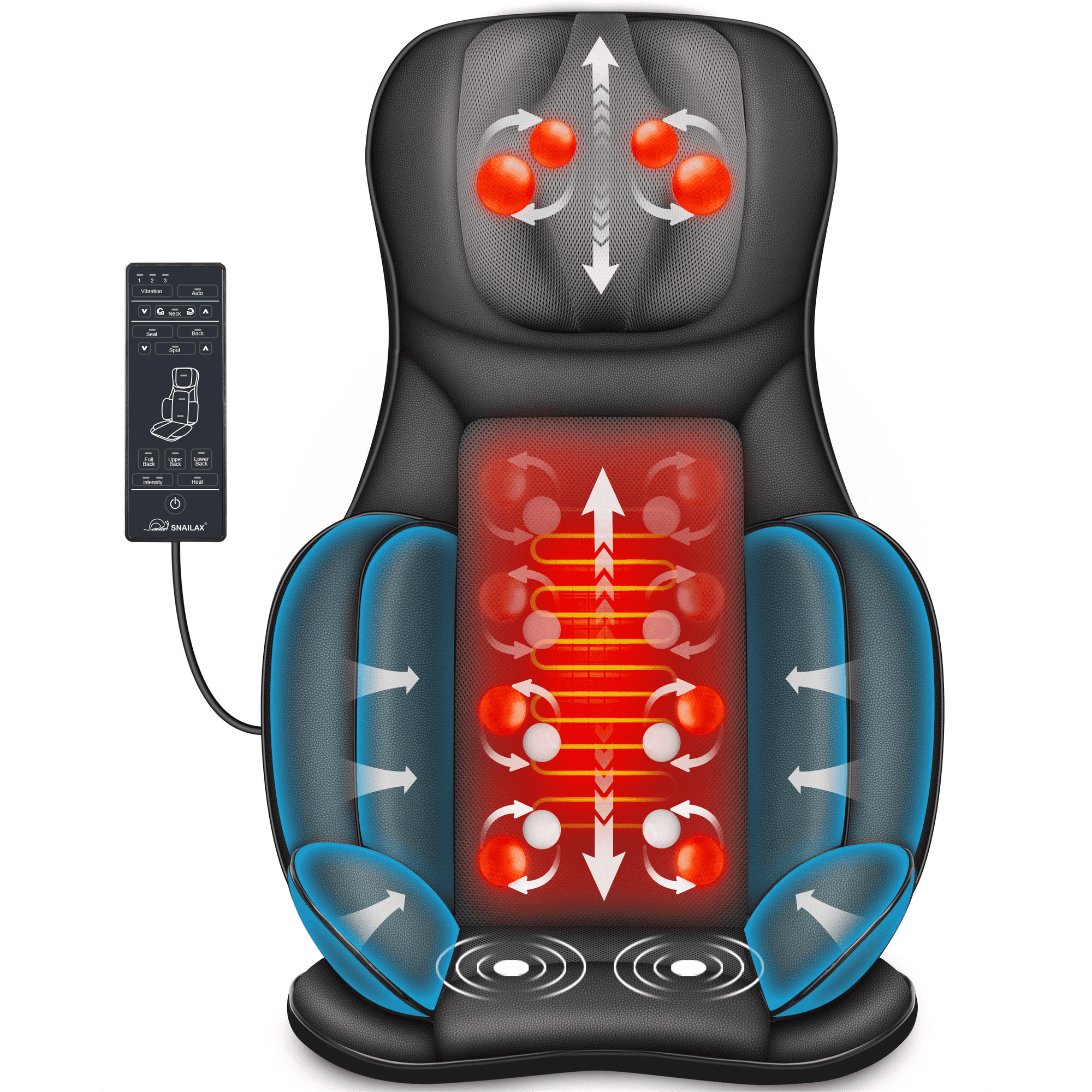 Snailax Back Massager with Heat & Deep Kneading, Adjustable Seat Massage Cushion for Neck & Back
