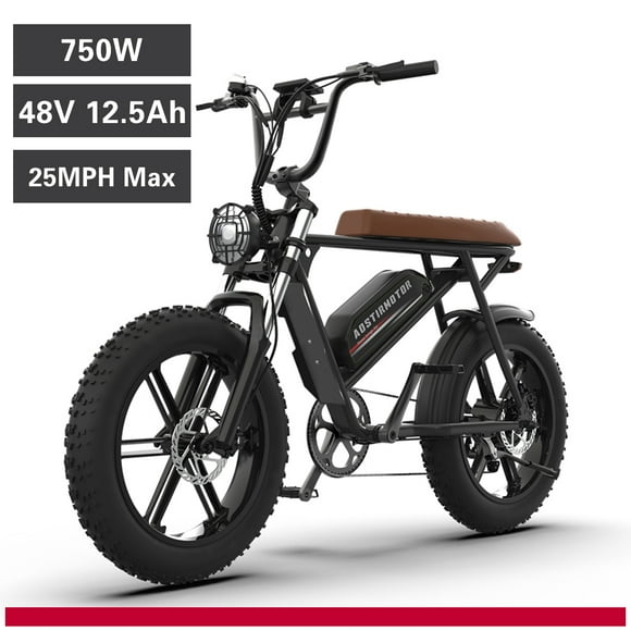 Aostirmotor 750W Full Suspension Electric Bike Electric Mountain Bicycle for Adults, 20 inch Fat Tire, 7 Speed Gear, 48V 12.5Ah Removable Battery(Black)