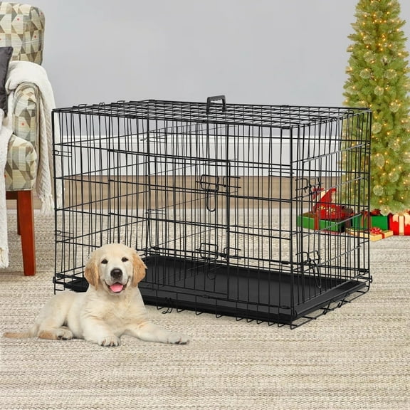 NiamVelo 24 Inch Dog Cage for Small Dogs, Folding Dog Crate Metal Wire Crates Dog Kennels Small Puppy Crate Outdoor and Indoor Pet Crate with Double Door, Black
