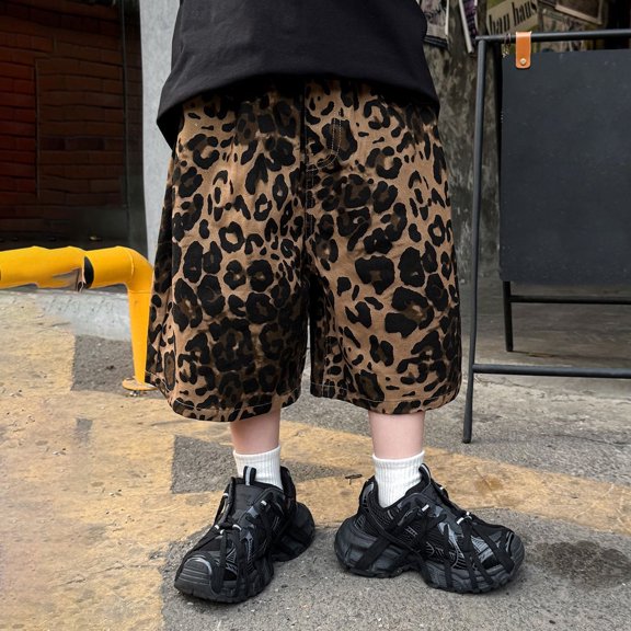 HAYIMI Toddler Boys Kids Loose Leopard Print Shorts Soft Elastic Band Middle Pull On Cargo Shorts Boho Daily Casual Shorts Bottoms