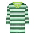 thumbnail image 5 of gbyLJF Womens Shirts 2024 Fall Trendy Stripes Print 3/4 Sleeve Blouses Loose Comfy Cotton V Neck Casual Tunic Tops A01_Green 4XL, 5 of 5