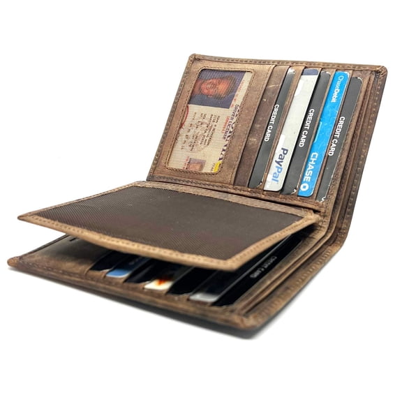 Hunter Brown Leather Men's Bifold Hipster Vintage European Wallet Credit Card Holder