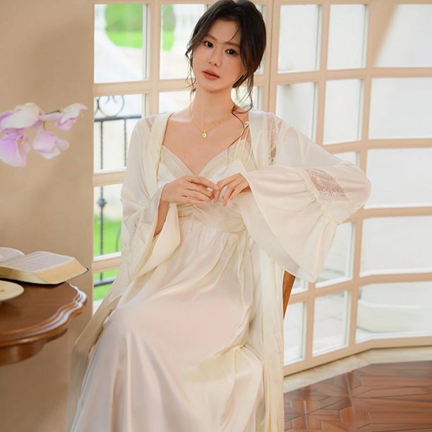 Camisón de seda de hielo para mujer, conjunto de dos piezas de falda con tirantes sexy de verano, vestido de mañana de gran sentido, pijama de primavera y otoño, ropa para el hogar