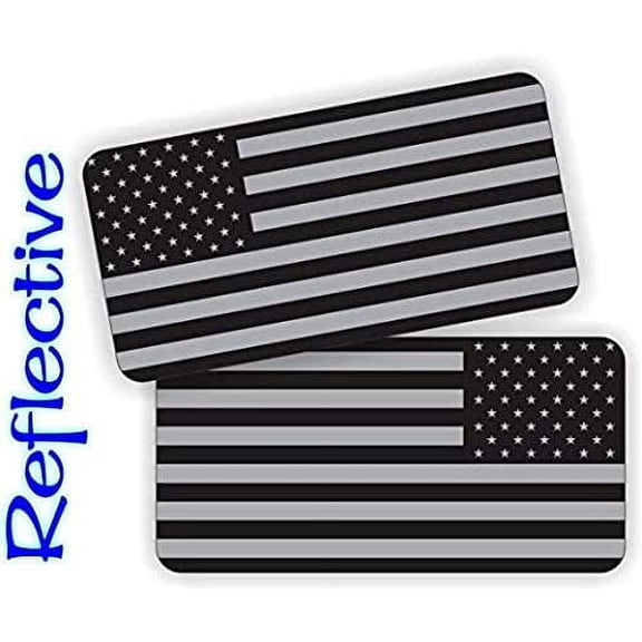 Pair – REFLECTIVE Stealthy American Flag Hard Hat Stickers | Black Ops Decals | Tactical Gear Survival Labels | USA Flags Toolbox Helmet Patriotic Old Glory
