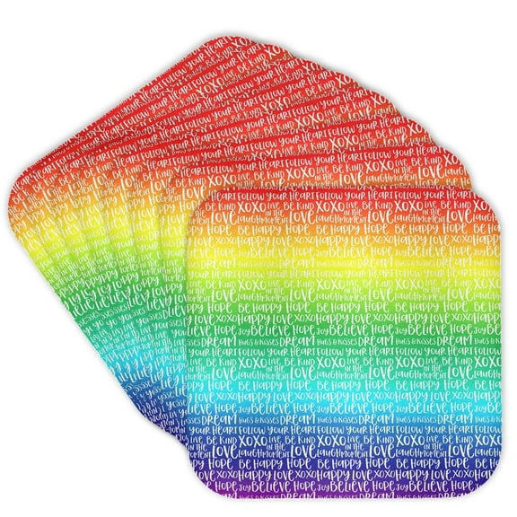 3drose, Picturing Rainbow Inspirational Words, Set of 8 Coasters - Soft