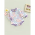 thumbnail image 3 of TSEXIEFOOFU Baby Girl Boy Sweatshirt Romper Floral Print Crew Neck Long Sleeve Snaps Jumpsuit for Toddlers, 0-24 Months, 3 of 8