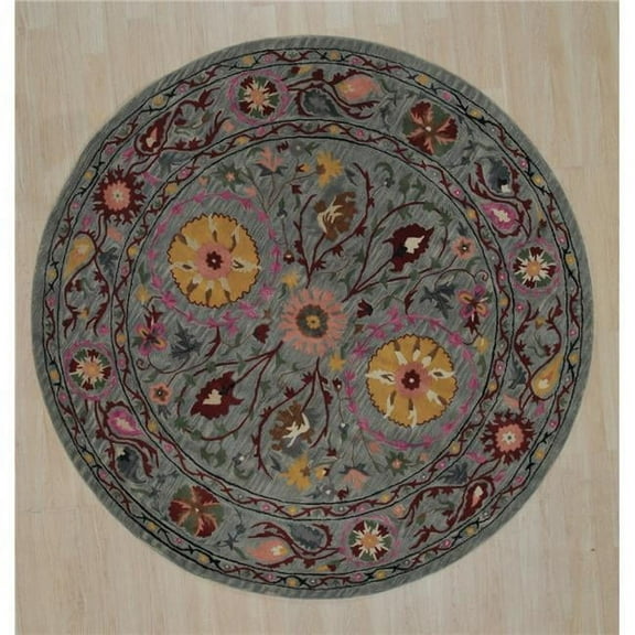 EORC 8 ft. Suzani Traditional Round Area Rug - Blue