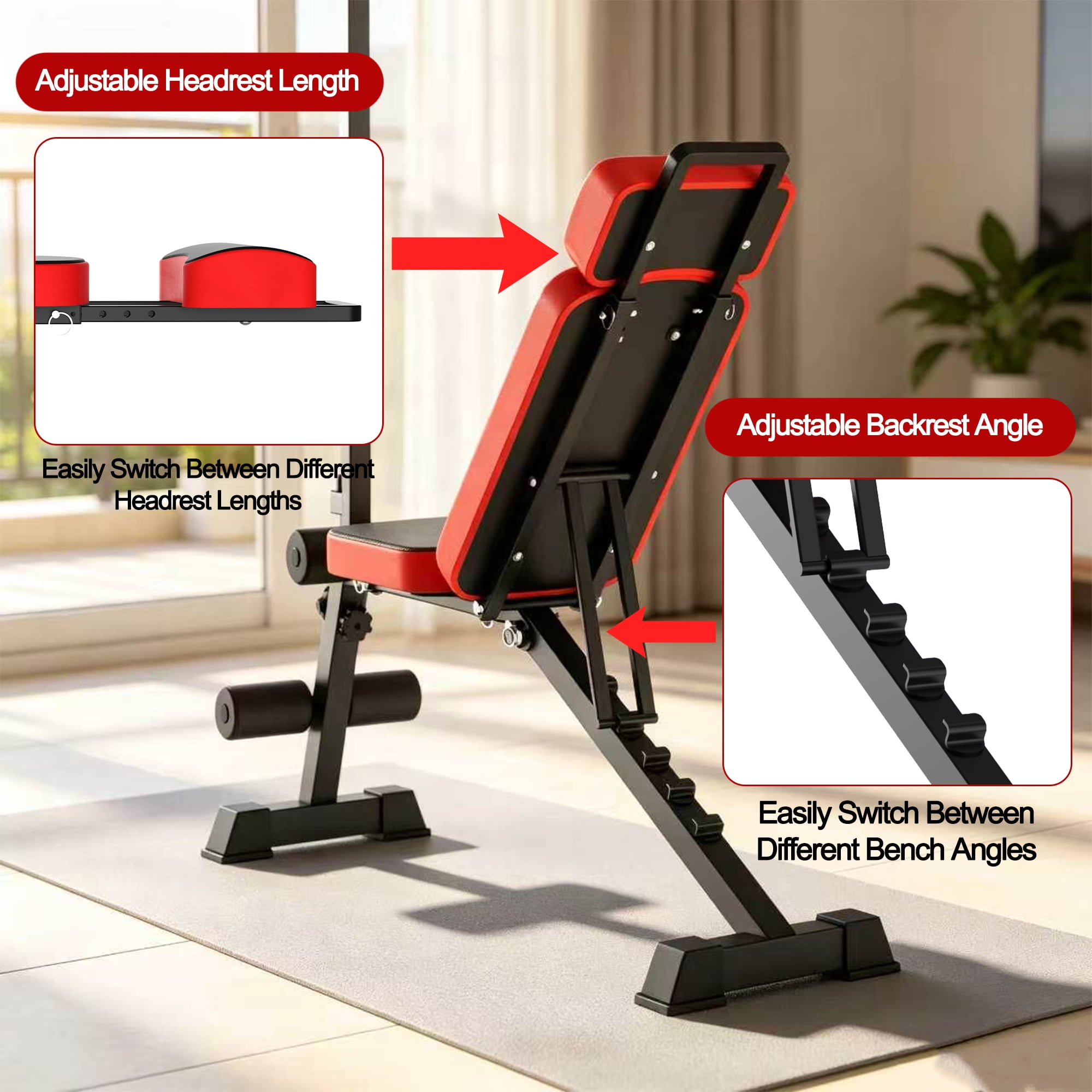 Weight Bench with Pulley System and Adjustable Backrest, Multi-Functional Home Gym Workout Bench and Strength Training Equipment, Black