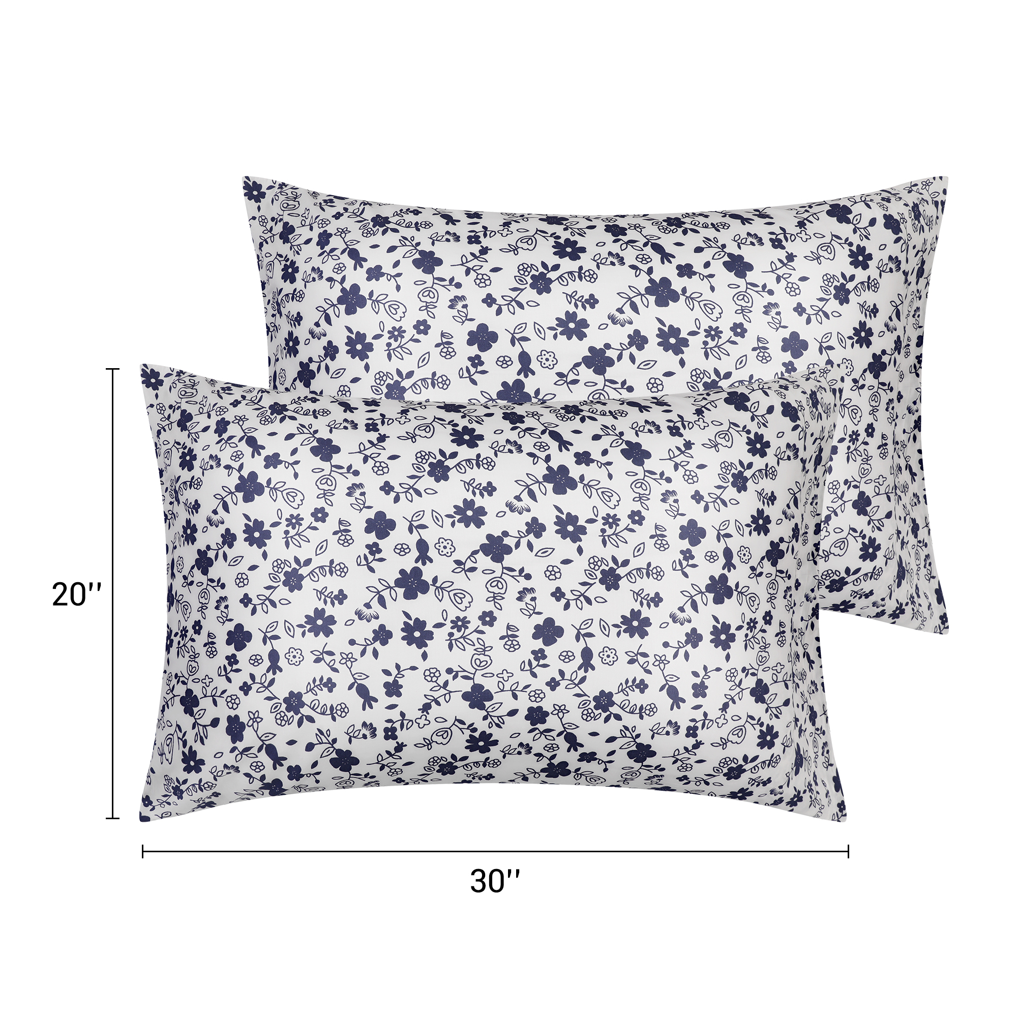 Unique Bargains Set of 2 Pillowcase for Hair and Skin Cotton Floral Pillow Cases Dark Blue