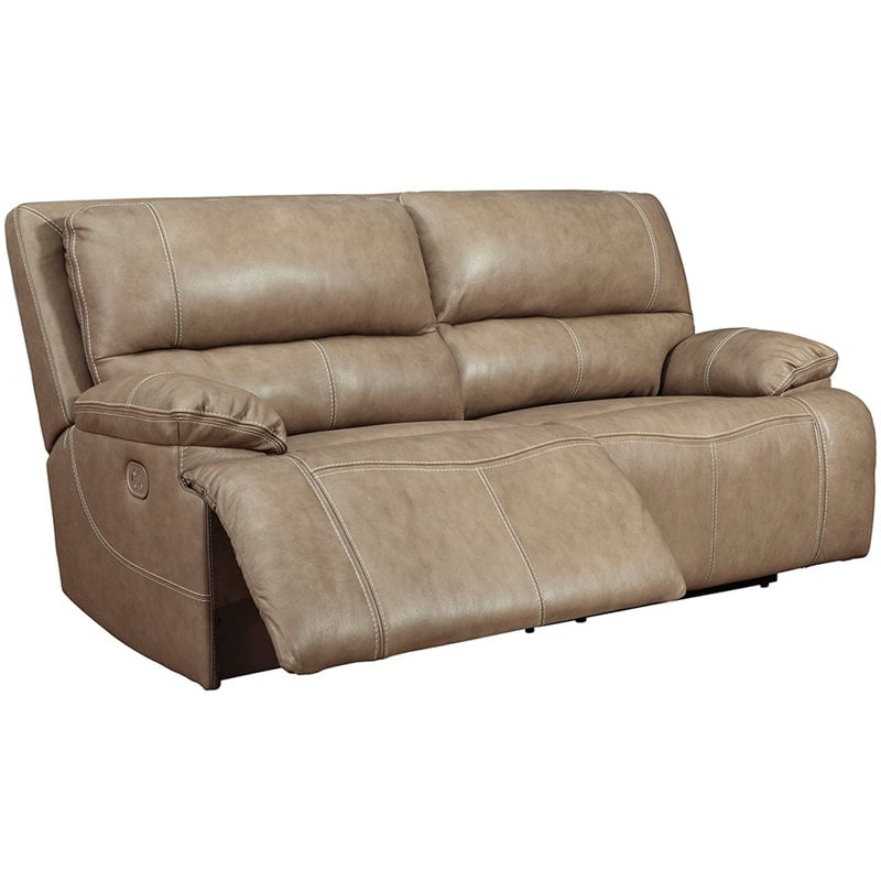 Ashley Furniture Ricmen Leather Power Reclining Sofa in Putty