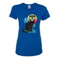 thumbnail image 2 of Cool California Beach Kitten Silhouette Sun Cat | Womens Cat Lover Graphic T-Shirt, Royal, Small, 2 of 4
