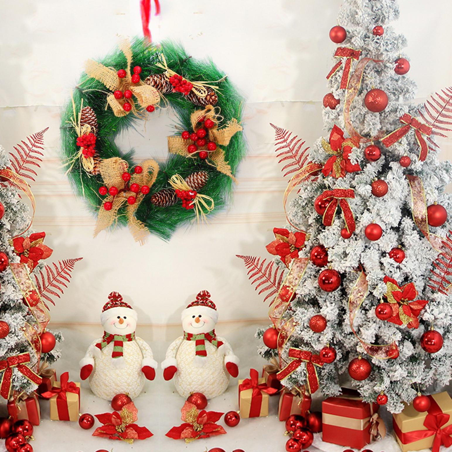 SINGARE Christmas Wreaths 12 Inch Christmas Front Door Hanging Artificial Wreath Garland with Balls Bells Gift Box Bow Star for Christmas Decorations Door Window Indoors Outdoors Decor