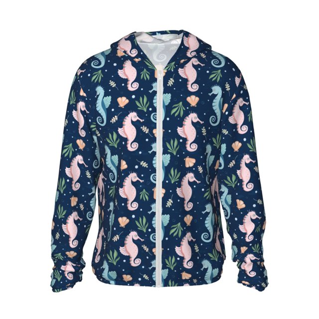 Fotbe Seahorses And Plants Chaqueta con Protección Solar UPF 50+ para Hombre y Mujer, Camisa con Capucha y Bolsillos-Large