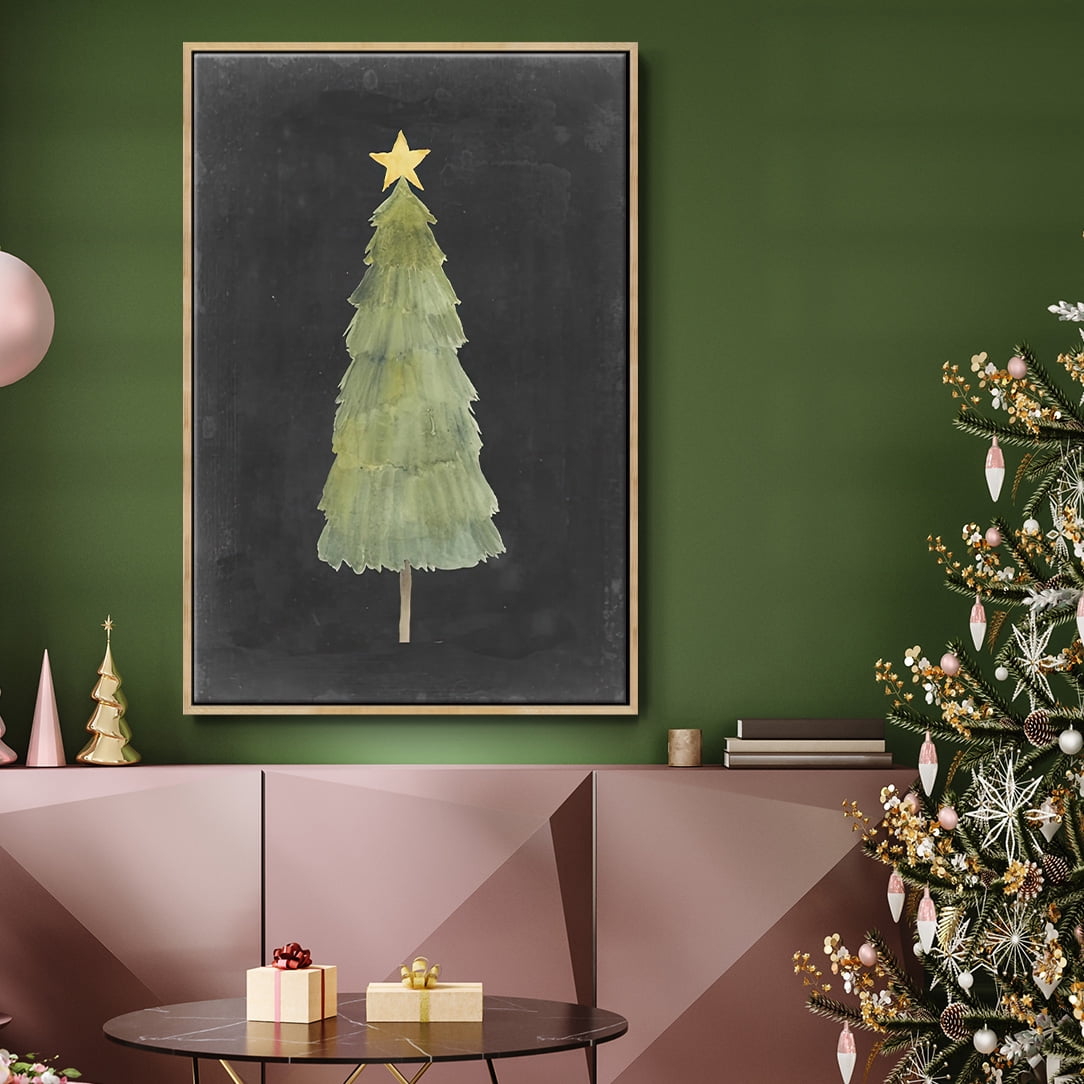 Christmas Glow Collection F - Framed Gallery Wrapped Holiday Canvas - 27 x 41 - Natural Wood Frame