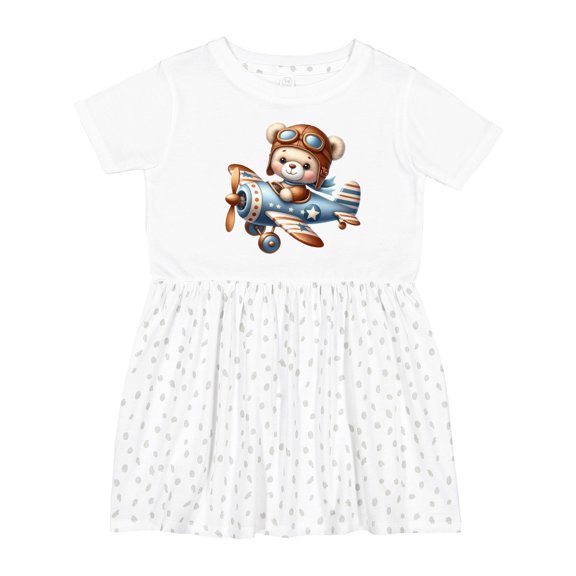 Inktastic Cute Teddy Bear Pilot in Airplane Girls Toddler Dress