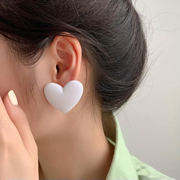 GKNET Women Romantic Acrylic Heart Shaped Hoop Earrings Festival Tassel Jewelry-white